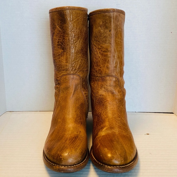 Bedstu Women's Brown Leather Round Toe Side Zip Mid Calf Boots, 9.5. - Picture 1 of 7